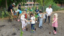Erstklässler pflanzen Bäume